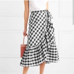 J. Crew Gingham Ruffle Wrap MIDI Skirt